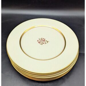 Vintage Set/8 Lenox Nydia 10.5" Dinner Plate Flower Floral Gold Trim